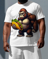 Big & Tall Men's Gorillas with Burritos Print Casual Short Sleeve T-shirt 2-Piece Set